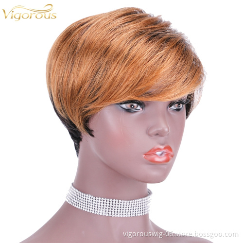 Cheap highlight gold wholesale short glueless private label inch bob pixie cut brazilian 100% raw human hair wig black women